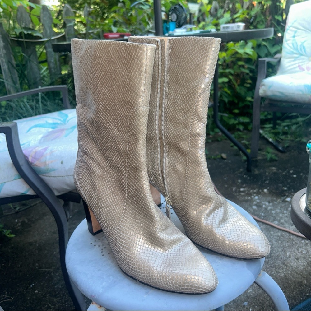 Cole Haan Gold Heeled Boots with Textured Finish